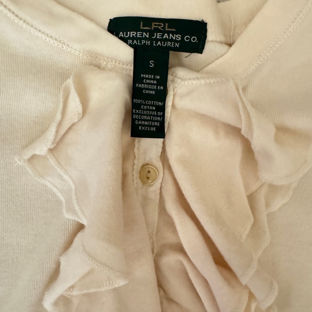 EUC Lauren Jeans Ralph Lauren Ruffle Long Sleeve Top S - Picture 2 of 3